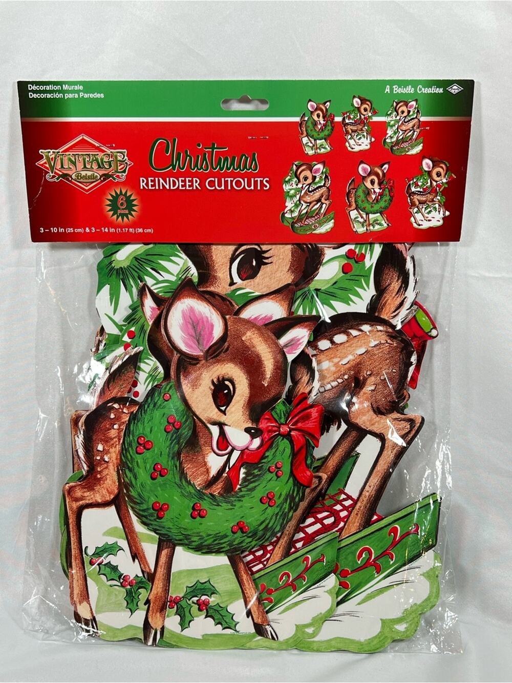 Beistle Vintage Style Christmas Reindeer Cutouts 6 Piece 10" & 14" Wall Hangings